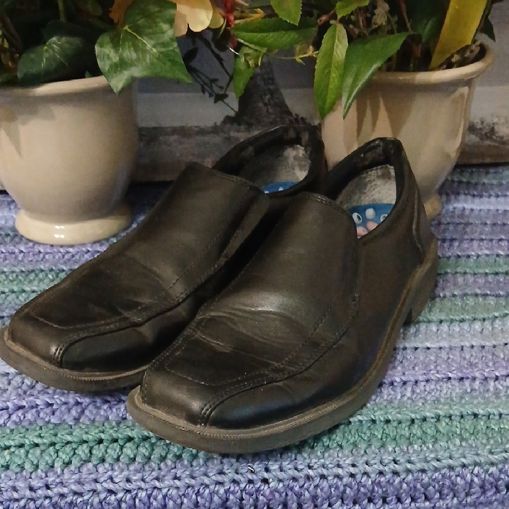 George Men's Black Leather Slip-On Shoes